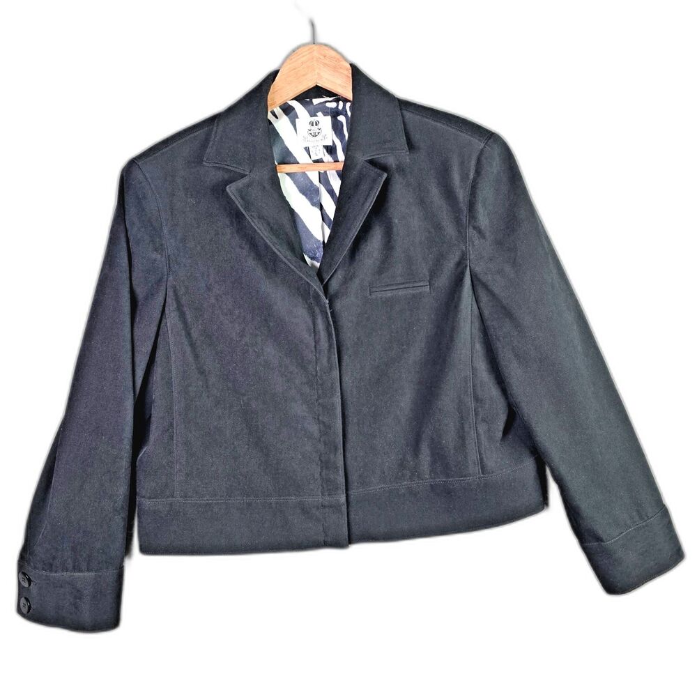 Renfrew Cropped Blazer Charcoal L Zebra Print Lining Vintage Made in USA